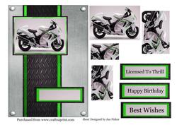 White & Green Motorbike on Black & Silver