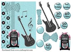 Guitar & Jukebox Age Card in Teal