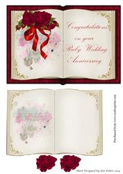 Open Book Ruby Wedding Anniversary Card with Insert