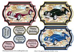 3 x Car on Map Fathers Day, Birthday Toppers