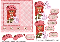 6 x 6 card front pink strawberry girl