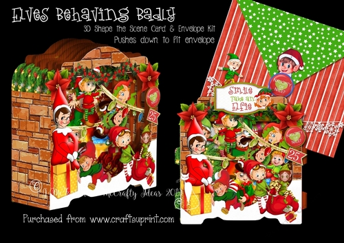 Elves Behaving Badly Shape the Scene 3D Card and Envelope Kit.