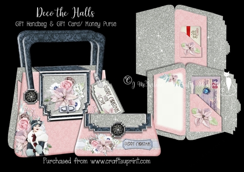 Deco the Halls Gift Handbag & Gift Card/ Money Wallet Purse.