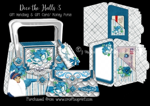 Deco the Halls 3 Gift Handbag & Gift Card/ Money Wallet Purse.
