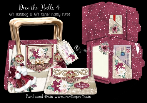 Deco the Halls 4 Gift Handbag & Gift Card/ Money Wallet Purse.