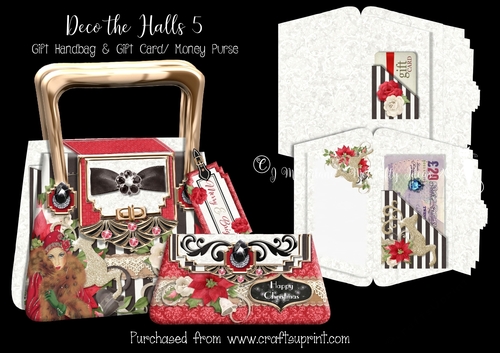Deco the Halls 5 Gift Handbag & Gift Card/ Money Wallet Purse.