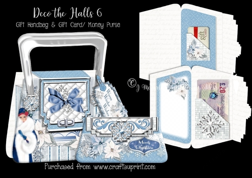 Deco the Halls 6 Gift Handbag & Gift Card/ Money Wallet Purse.