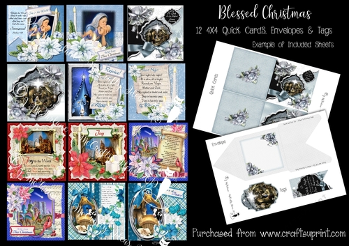 Blessed Christmas 12 4x4 Cards, with Envelopes and Tags