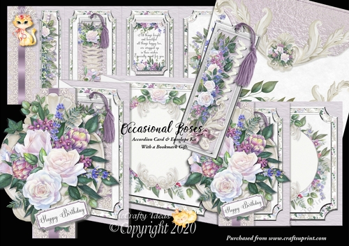 Occasional Roses Accordion Card, Envelope & Bookmark Kit.