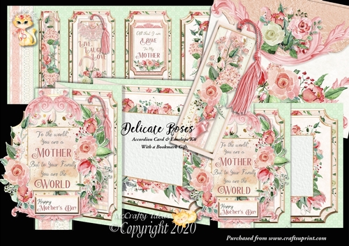 Delicate Roses Accordion Card, Envelope & Bookmark Kit.
