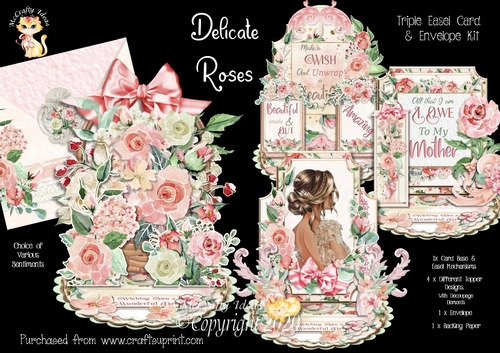 Delicate Roses Triple Easel Card and Envelope Kit. 