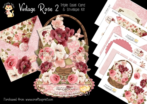 Vintage Rose 2 Triple Easel Card and Envelope Kit. 