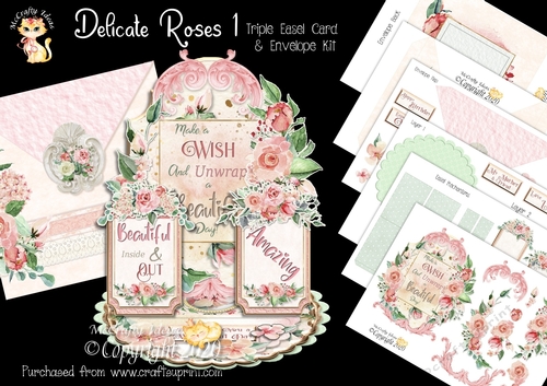 Delicate Roses 1 Triple Easel Card and Envelope Kit. 