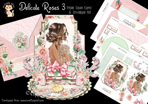 Delicate Roses 3 Triple Easel Card and Envelope Kit. 