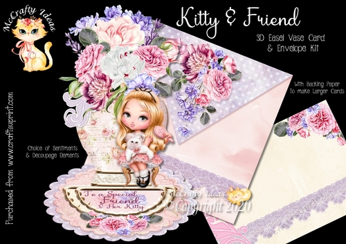 Kitty & Friend 3d Easel Vase and Envelope Kit. 