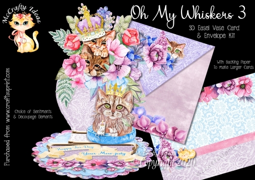 Oh My Whiskers 3 3d Easel Vase and Envelope Kit. 