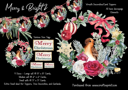 Merry & Bright 2 Wreath Decorations/Card Toppers.
