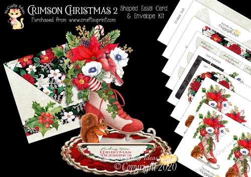 Crimson Christmas 2 3d Shaped Easel Card and Envelope Kit.