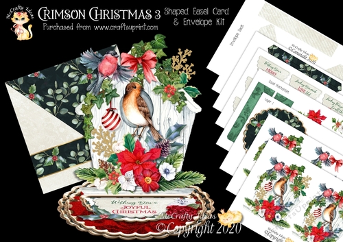 Crimson Christmas 3 3d Shaped Easel Card and Envelope Kit.