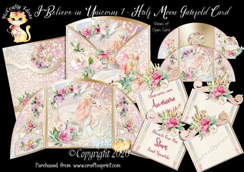 I Believe in Unicorns 1 Half Moon Gatefold Card Kit