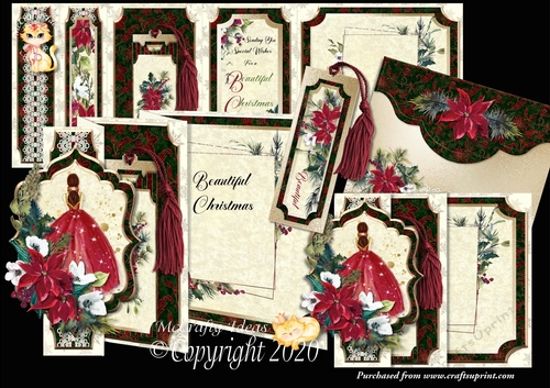 Beautiful Christmas  Accordion Card, Envelope & Bookmark Kit.
