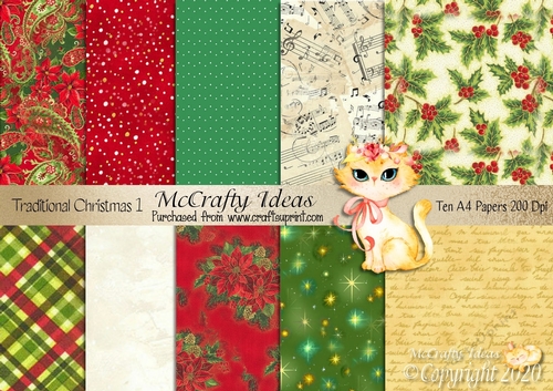 10 x A4 Traditional Christmas 1  Papers 200Dpi