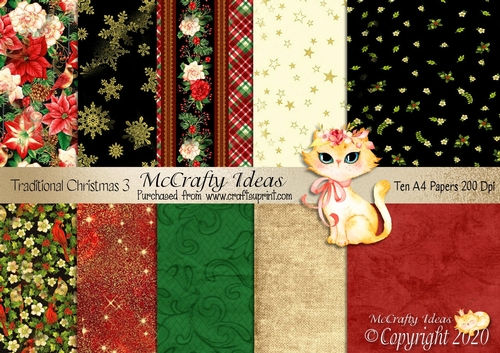 10 x A4 Traditional Christmas 3  Papers 200Dpi