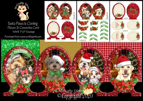 Here Comes Santa Paws Shaped Concertina Card Kit