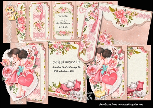 Love is all Around Us Accordion Card, Envelope & Bookmark Kit.