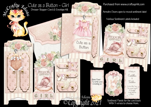 Cute as a Button - Girl Dresser Stepper Card