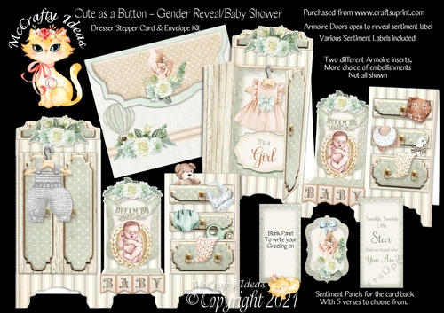 Cute as a Button - Gender Reveal Dresser Stepper Card