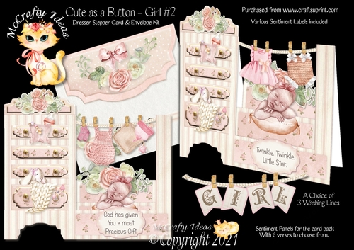 Cute as a Button - Girl #2 Dresser Stepper Card