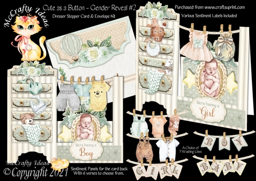 Cute as a Button - Gender Reveal #2 Dresser Stepper Card