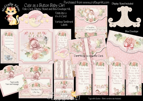 Cute as a Button Baby Girl - Folio Card Kit