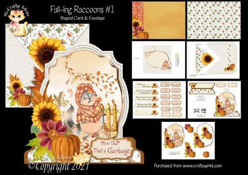 Fall-ing Raccoons #1 Shaped Card and Envelope Kit