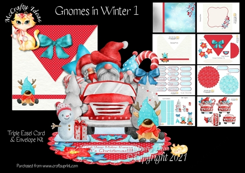 Gnomes in Winter 1 Triple Easel Card Kit