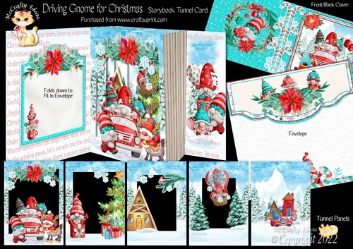 Driving Gnome for Christmas  Storybook Pop Up Tunnel Card & Envelope Kit