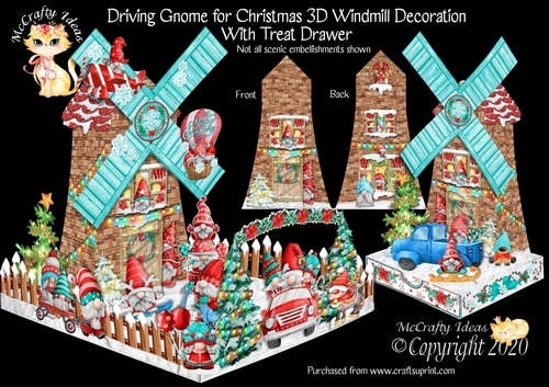 Driving Gnome for Christmas 3d Windmill Decoration