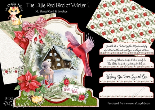 The Little Red Bird of Winter 1 XL Shaped Card Kit