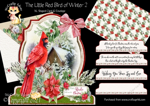 The Little Red Bird of Winter 2 XL Shaped Card Kit