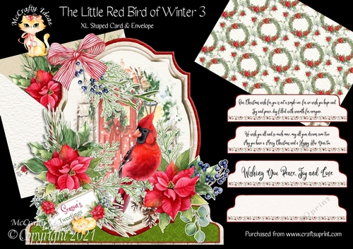 The Little Red Bird of Winter 3 XL Shaped Card Kit