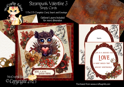 Steampunk Valentine 3  7.75x7.75 Simply Cards 