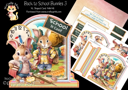 Back to School Bunnies 3 XL Shaped Card Kit