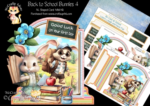 Back to School Bunnies 4 XL Shaped Card Kit