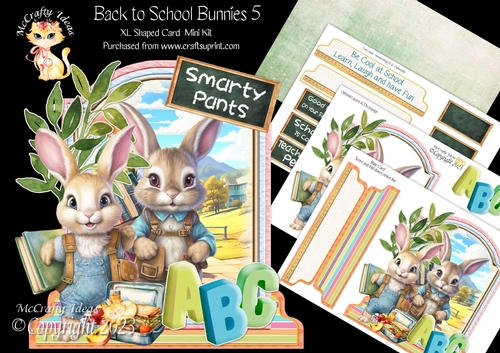 Back to School Bunnies 5 XL Shaped Card Kit