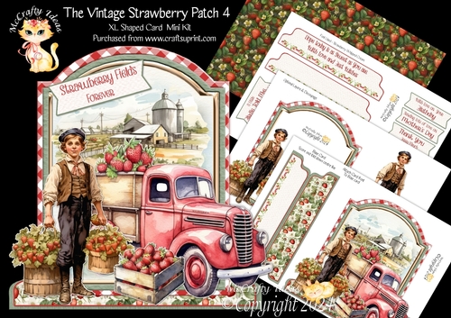 The Vintage Strawberry Patch 4 XL Shaped Card Kit