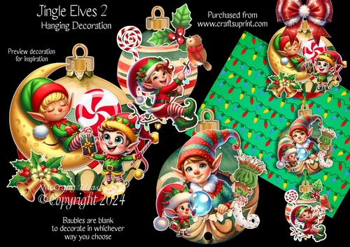 Jingle Elves 2 Hanging Baubles Decoration