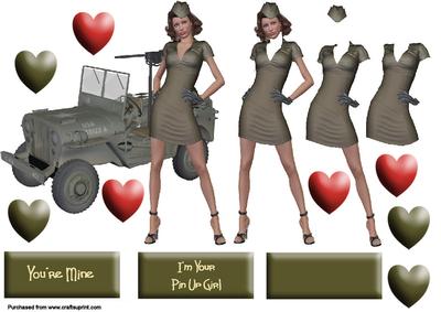 Military Pin Up Girl Decoupage Sheet