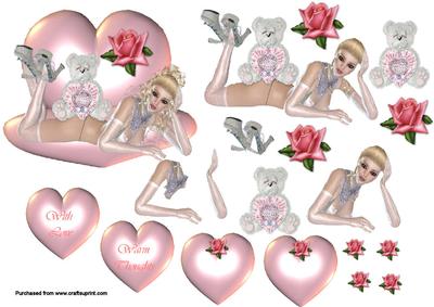Ready Teddy Love Decoupage Sheet