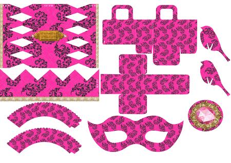 Magenta Damask Christmas Party Accessories